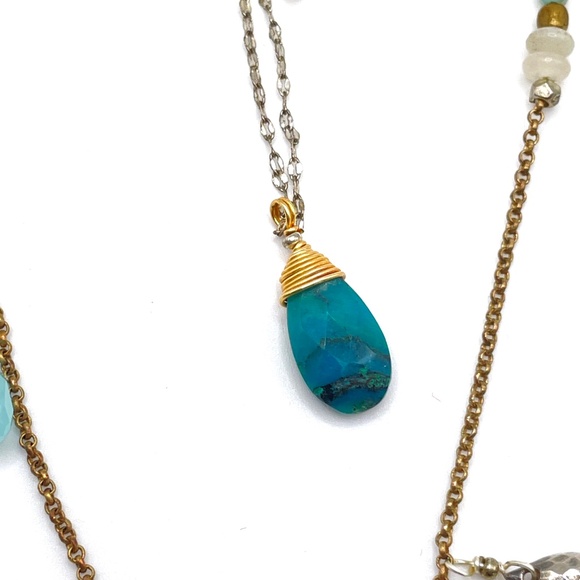 Lucky Brand Gold Tone Faux Turquoise Chain Boho Necklace - Picture 7 of 13